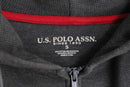 “U.S. POLO ASSN” charcoal cotton waffle detail zip-up hoodie