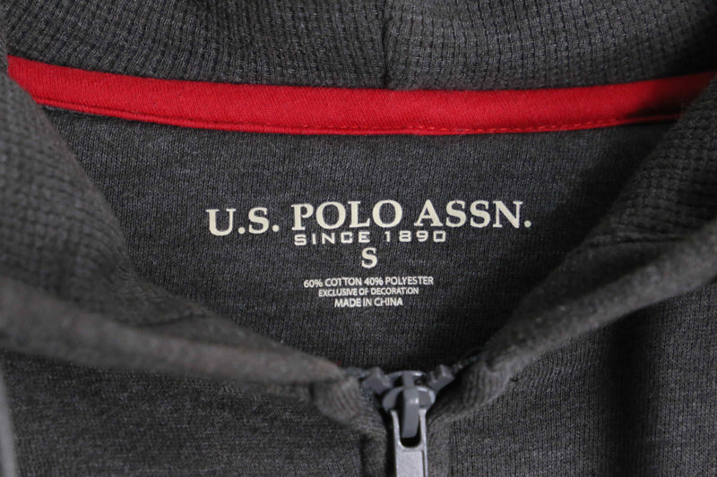 “U.S. POLO ASSN” charcoal cotton waffle detail zip-up hoodie