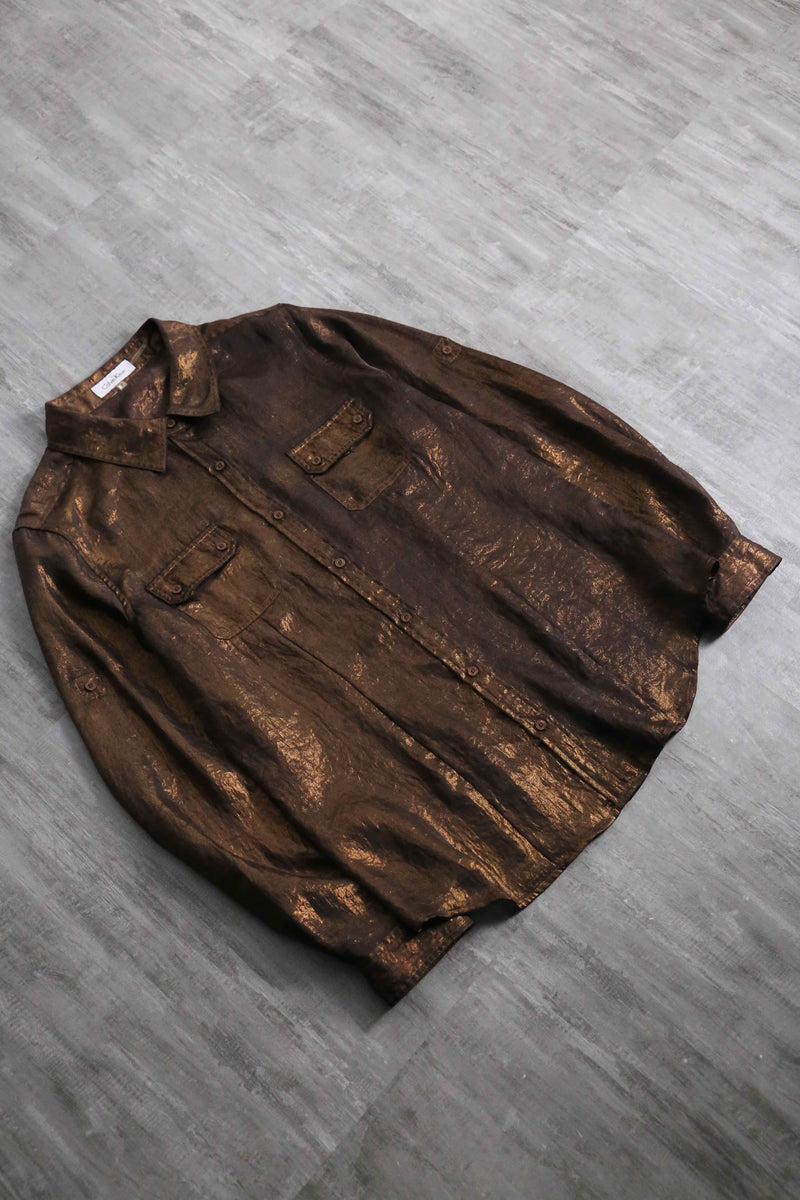 2000s Calvin Klein metallic chiffon shirt