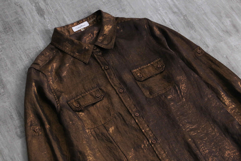 2000s Calvin Klein metallic chiffon shirt