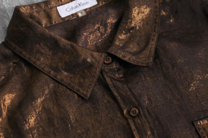2000s Calvin Klein metallic chiffon shirt