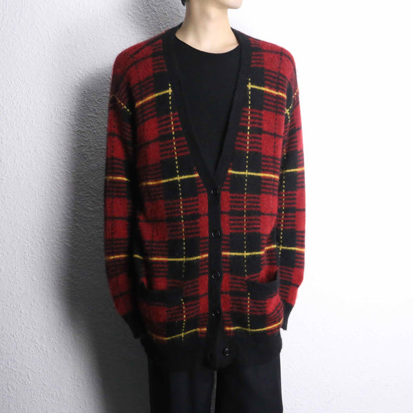 "POLO RL" red tartan alpaca mix knit cardigan