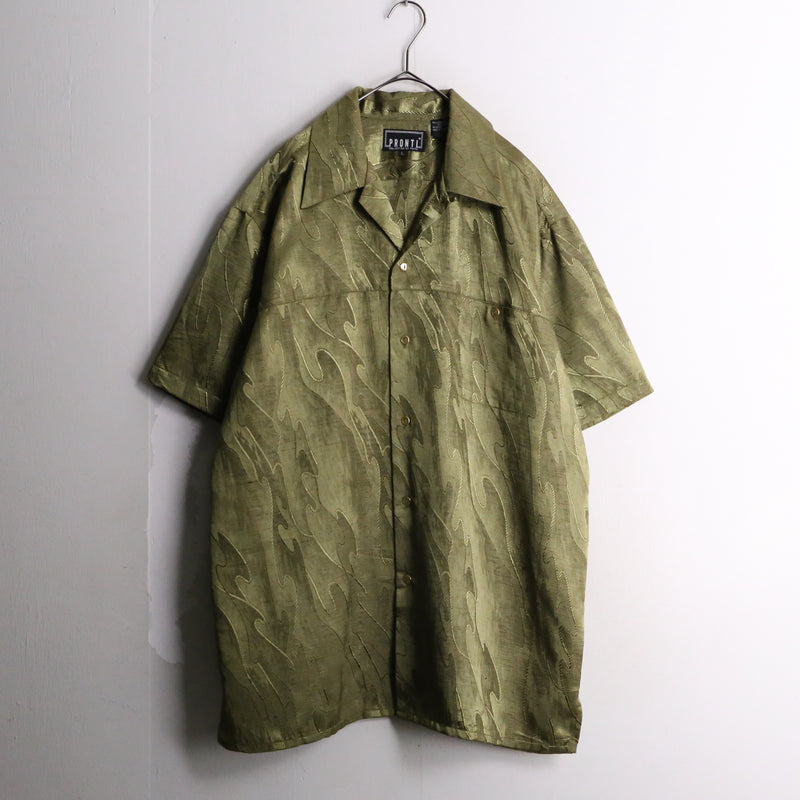 “PRONTI” khaki wave design polyester s/s shirt