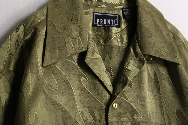 “PRONTI” khaki wave design polyester s/s shirt