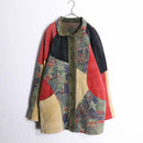 patchwork suede leather middle jacket coat