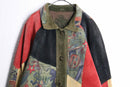 patchwork suede leather middle jacket coat