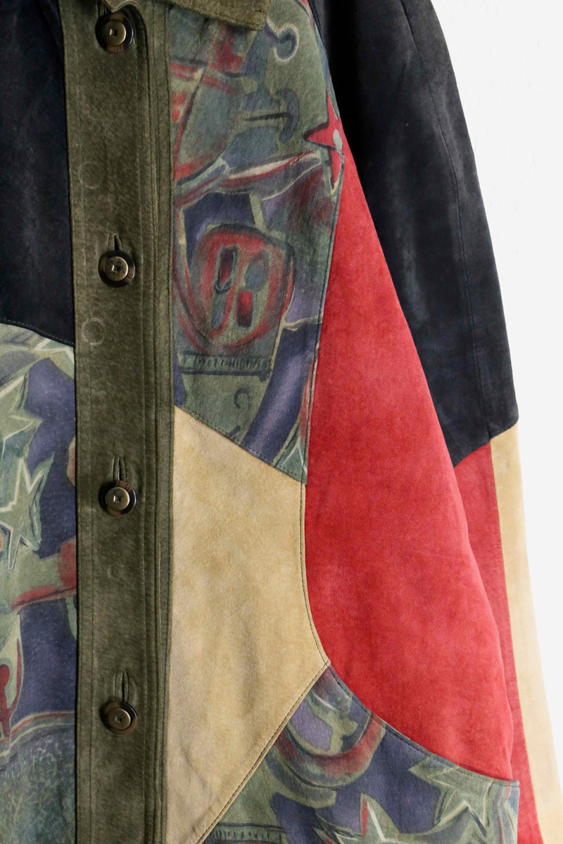 patchwork suede leather middle jacket coat