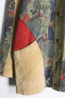 patchwork suede leather middle jacket coat
