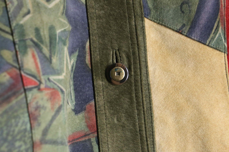 patchwork suede leather middle jacket coat
