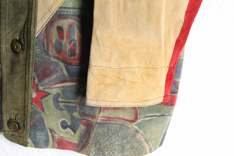 patchwork suede leather middle jacket coat