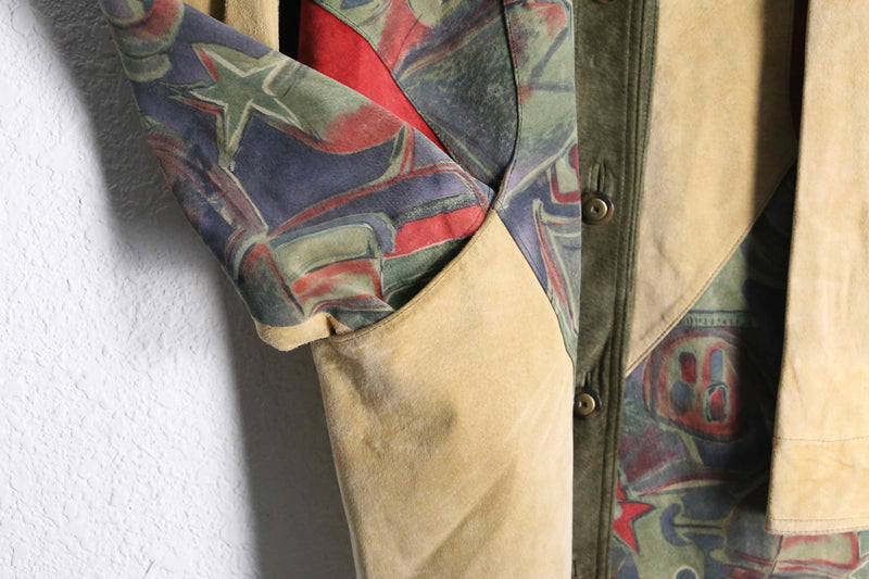 patchwork suede leather middle jacket coat