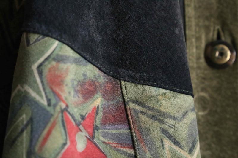 patchwork suede leather middle jacket coat
