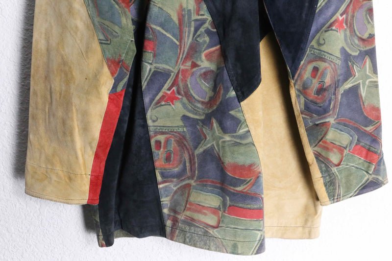 patchwork suede leather middle jacket coat