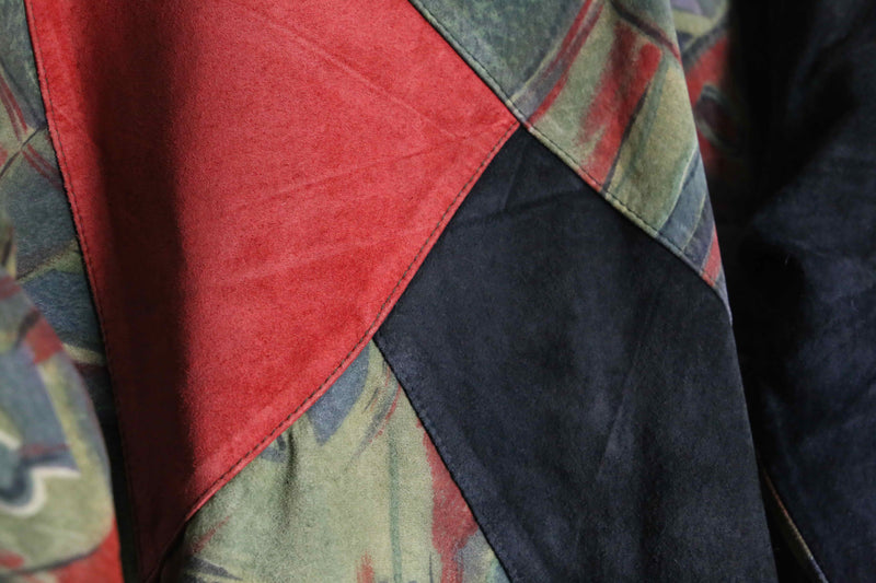 patchwork suede leather middle jacket coat