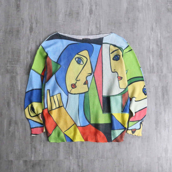 total picasso pattern dolman sleeve summer knit