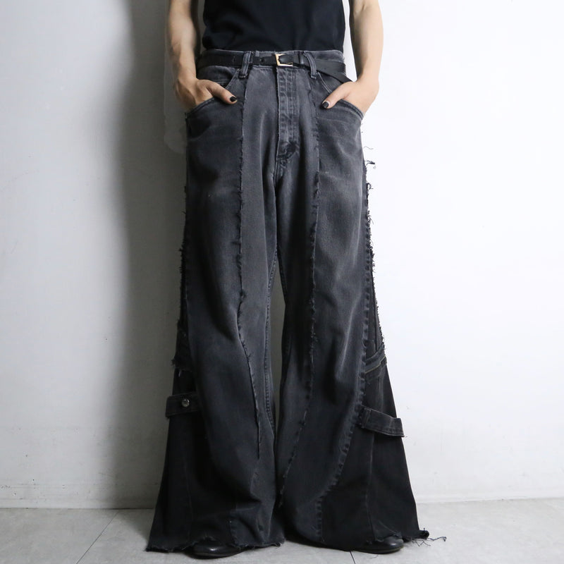 remake "再構築" black belt loop design flare denim pants