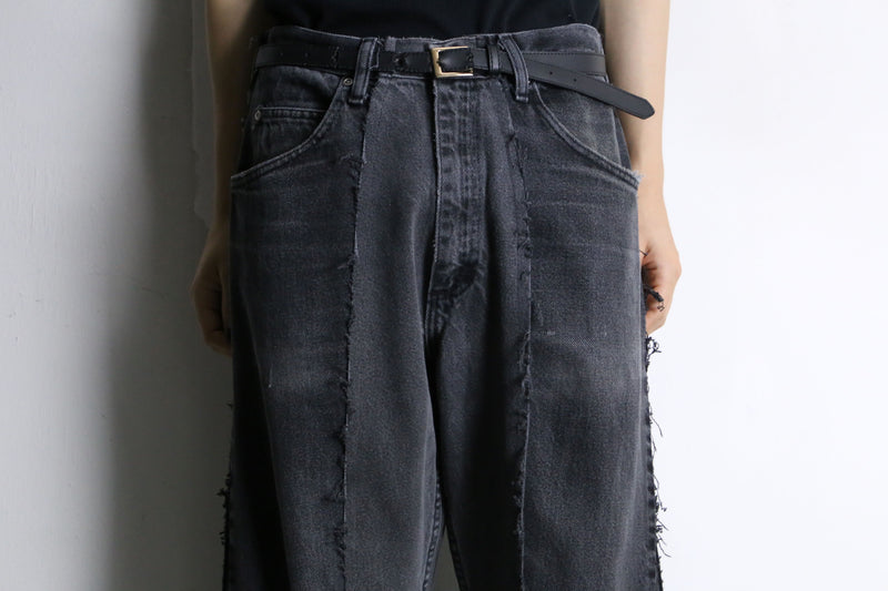 remake "再構築" black belt loop design flare denim pants