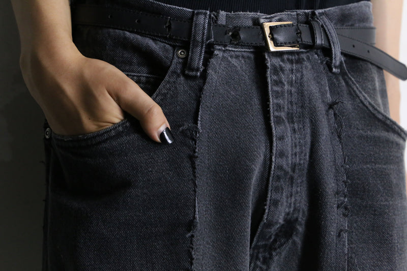 remake "再構築" black belt loop design flare denim pants