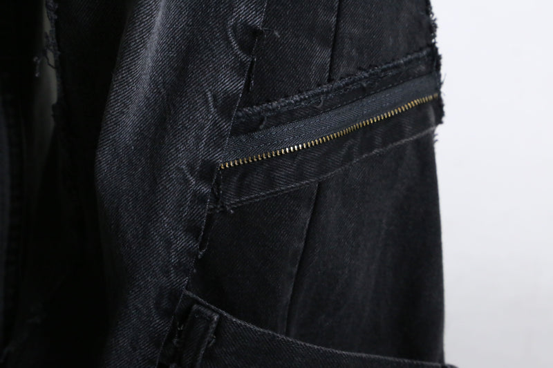 remake "再構築" black belt loop design flare denim pants