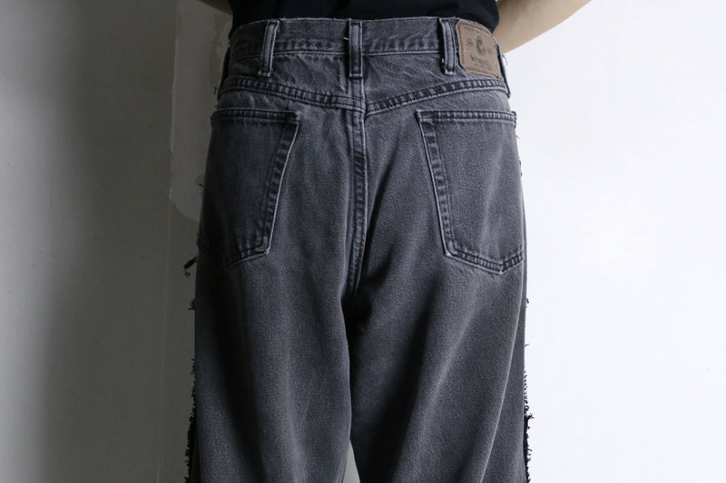 remake "再構築" black belt loop design flare denim pants