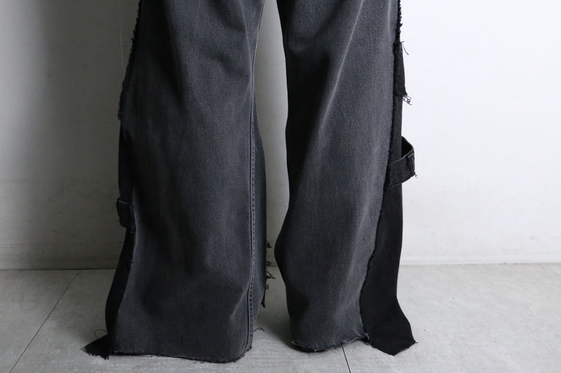 remake "再構築" black belt loop design flare denim pants