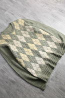 green beige wool argyle knit