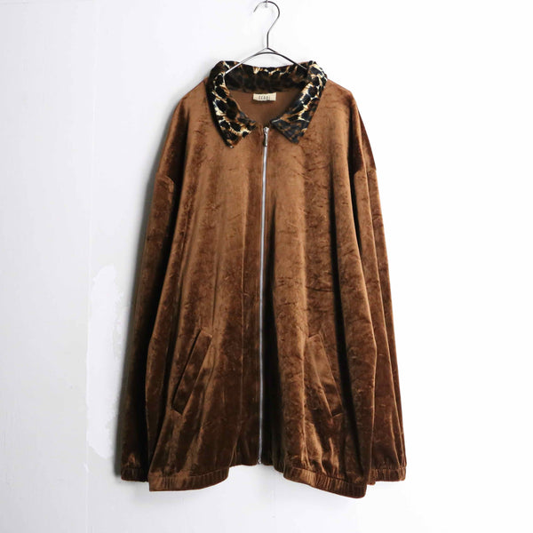 leopard switch pattern brown velours jacket