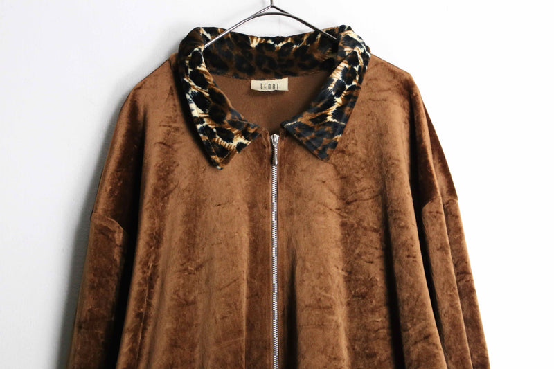 leopard switch pattern brown velours jacket