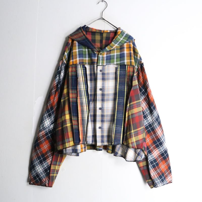 “Re:make” multicolored check short length hoodie