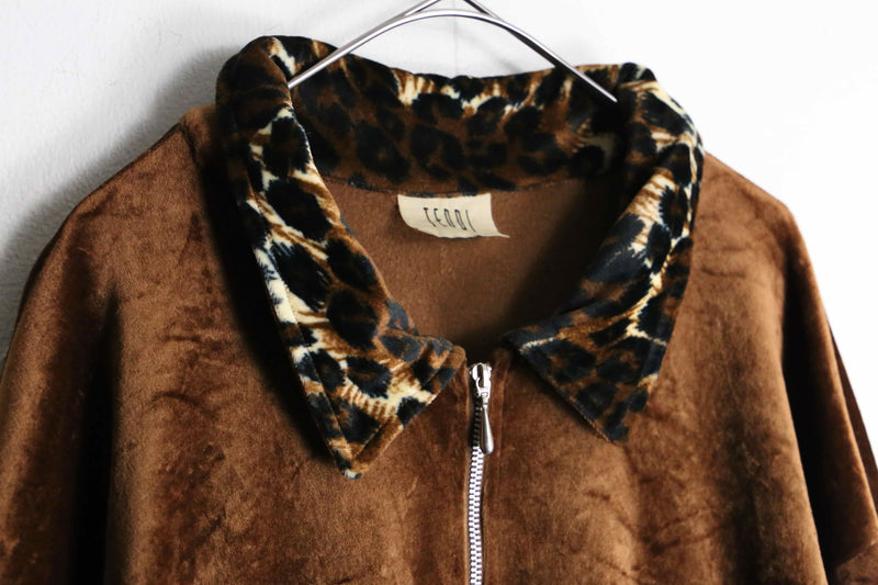 leopard switch pattern brown velours jacket