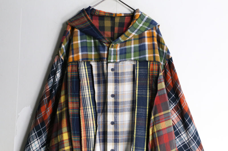 “Re:make” multicolored check short length hoodie