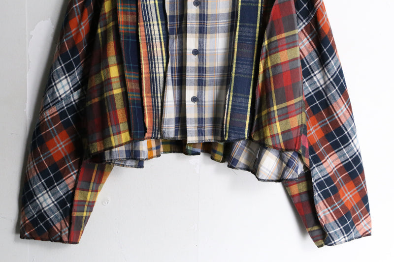 “Re:make” multicolored check short length hoodie