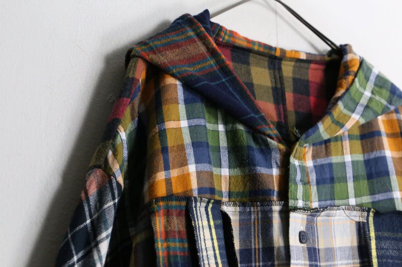 “Re:make” multicolored check short length hoodie