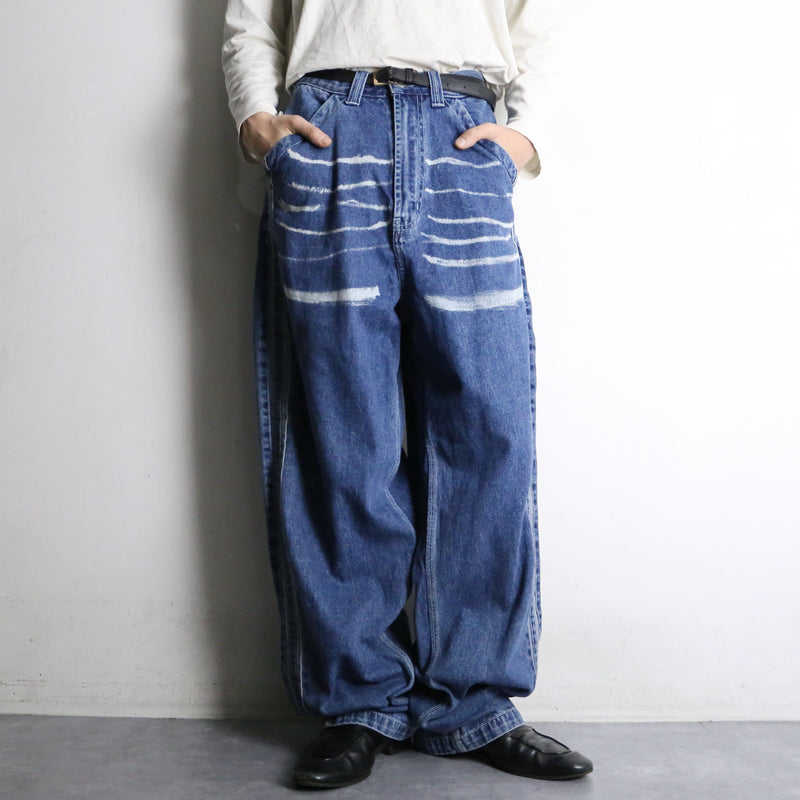 white paint design wide denim pants