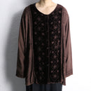 brown ethnic velour panel rayon cardigan