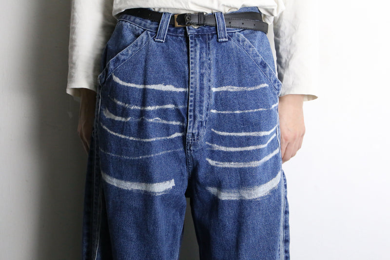 white paint design wide denim pants