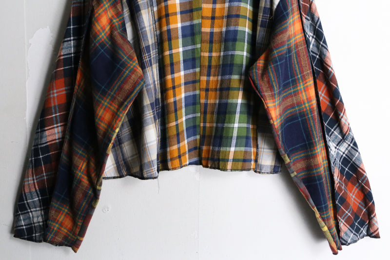 “Re:make” multicolored check short length hoodie