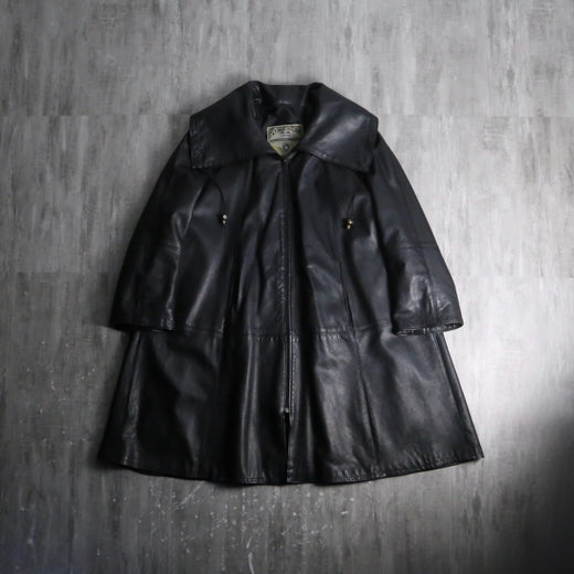 1990s big collar leather coat