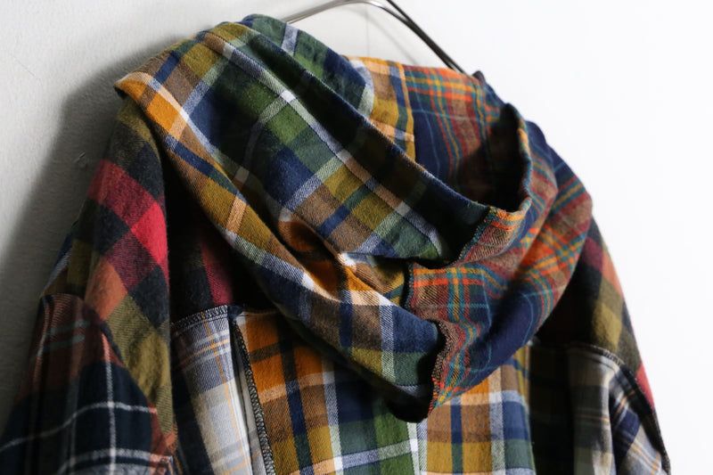 “Re:make” multicolored check short length hoodie