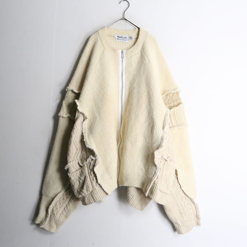 "Re:make" symmetry patchwork fisherman knit jacket