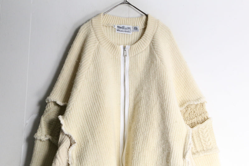 "Re:make" symmetry patchwork fisherman knit jacket