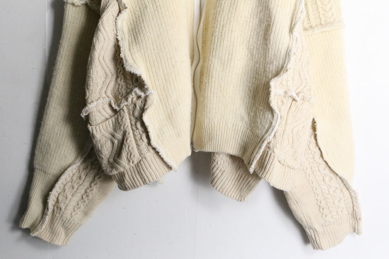 "Re:make" symmetry patchwork fisherman knit jacket