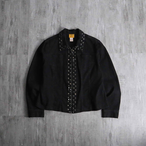 stone studded black denim jacket