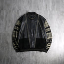 1980-90s SAXONY leather combi henry neck 3D knit pull