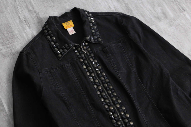stone studded black denim jacket