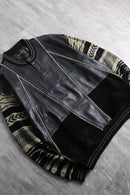 1980-90s SAXONY leather combi henry neck 3D knit pull