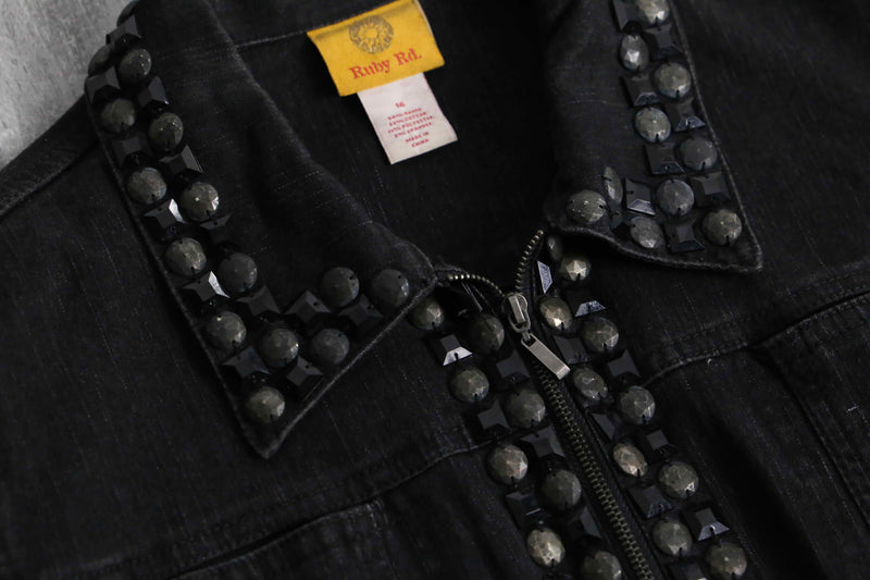 stone studded black denim jacket