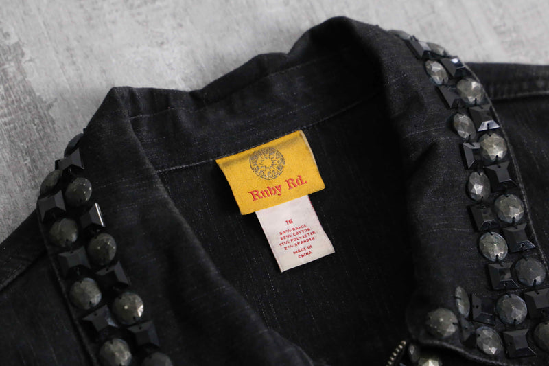 stone studded black denim jacket