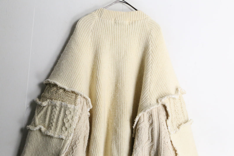 "Re:make" symmetry patchwork fisherman knit jacket