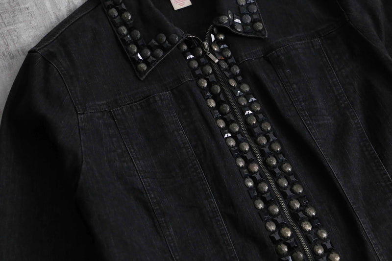 stone studded black denim jacket